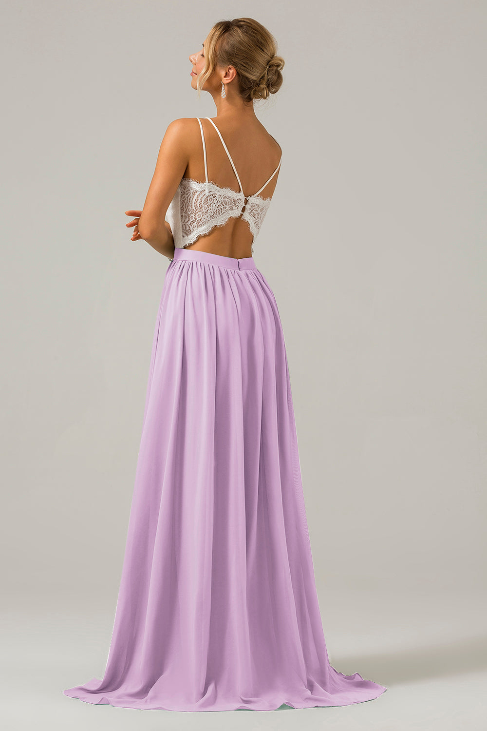 Ivory A-Line Spaghetti Straps Pleated Long Bridesmaid Dress With Lace