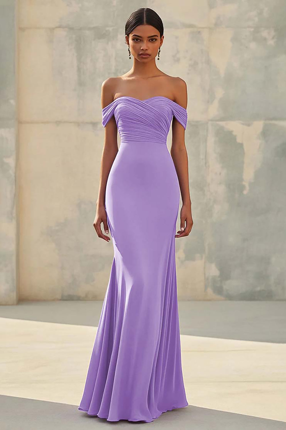 Red Off the Shoulder Sheath Chiffon Pleated Formal Dress