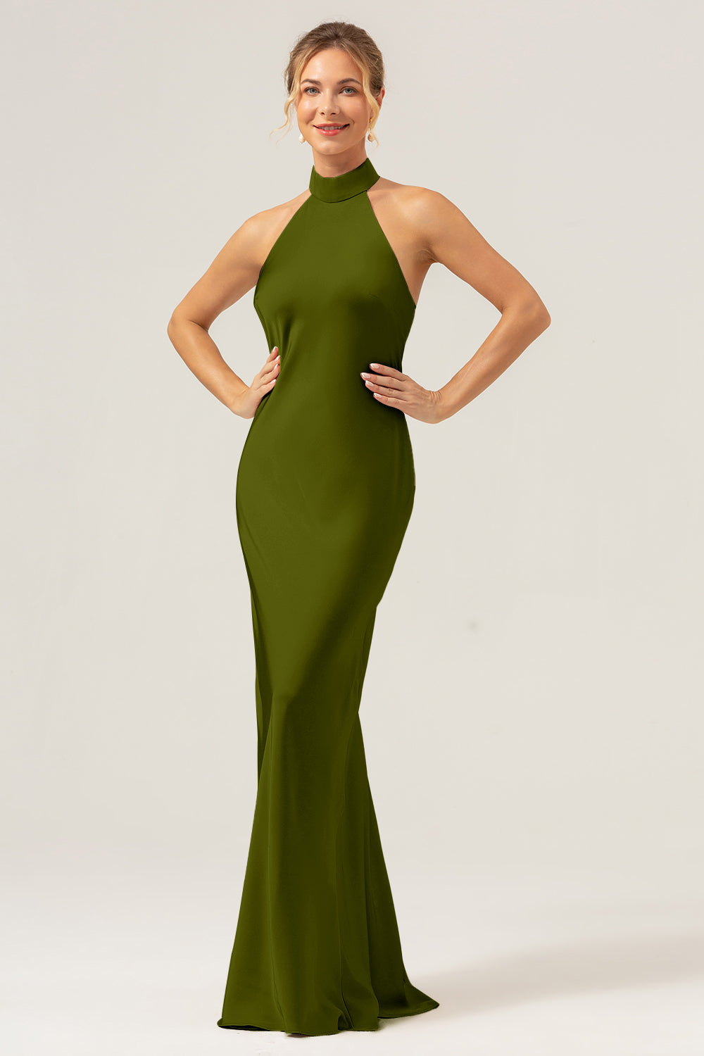 Dark Green Mermaid Halter Bridesmaid Dress with Slit
