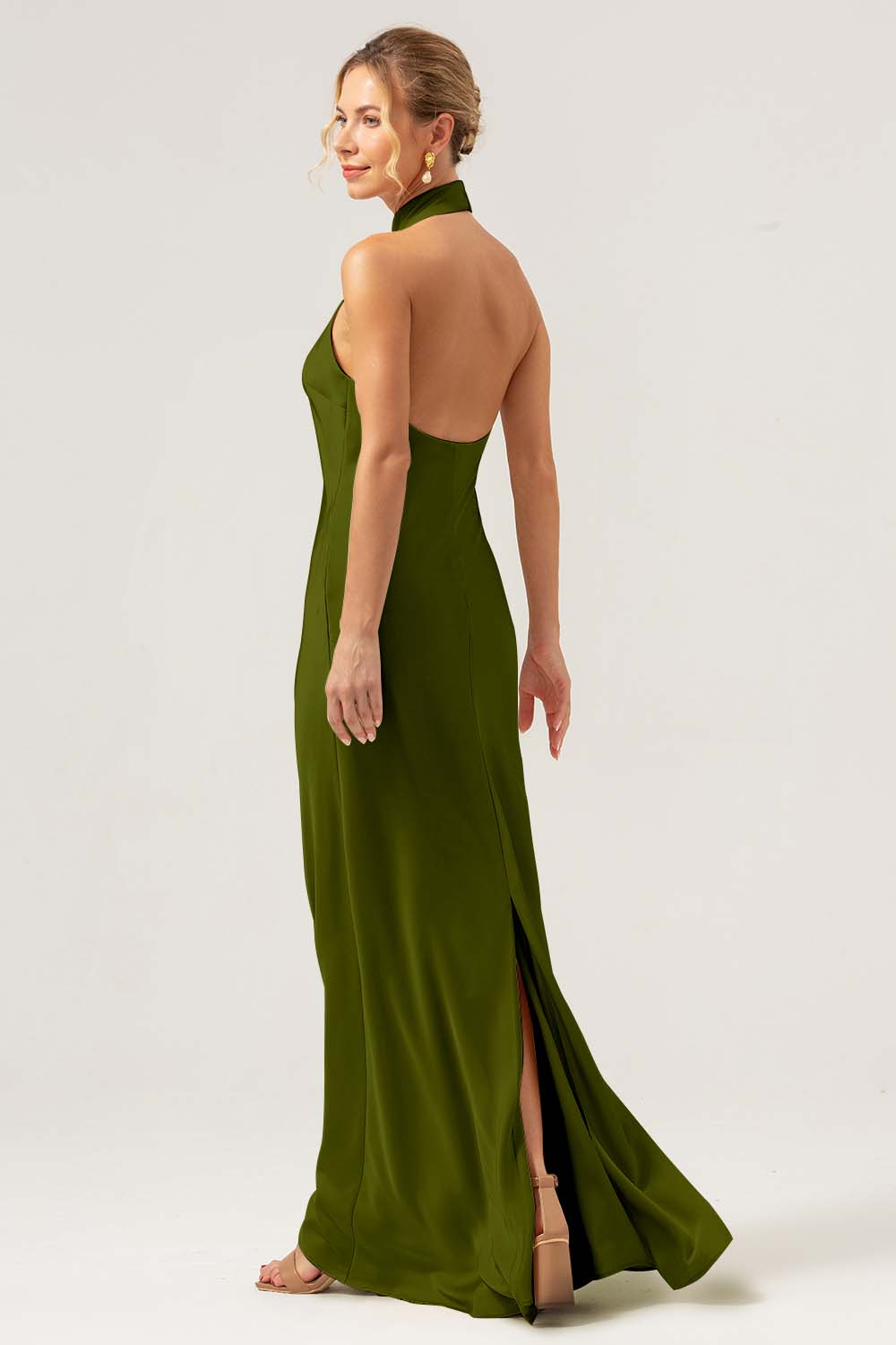 Dark Green Mermaid Halter Bridesmaid Dress with Slit