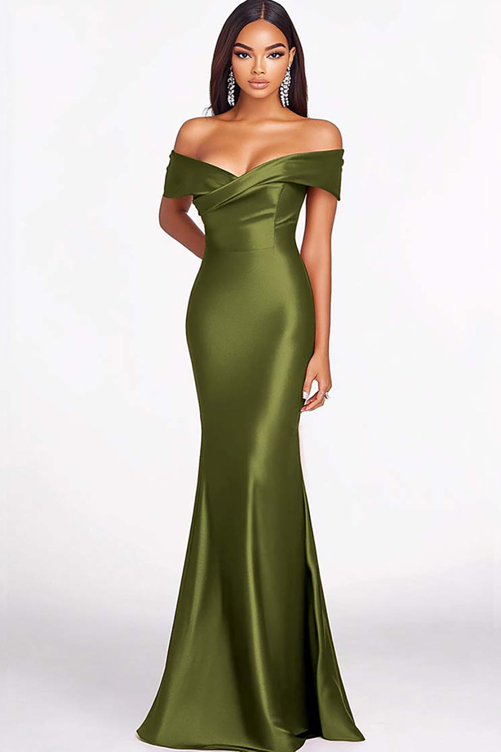 Dusty Sage Off the Shoulder Mermaid Maxi Formal Dress