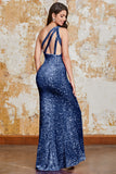 Fuchsia Sequin Long Prom Dress with Slit