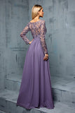 Grey Purple V Neck Illusion Neckline Chiffon A Line Wedding Guest Dress