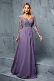 Grey Purple V Neck Illusion Neckline Chiffon A Line Wedding Guest Dress