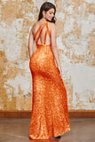 Fuchsia Sequin Long Prom Dress with Slit