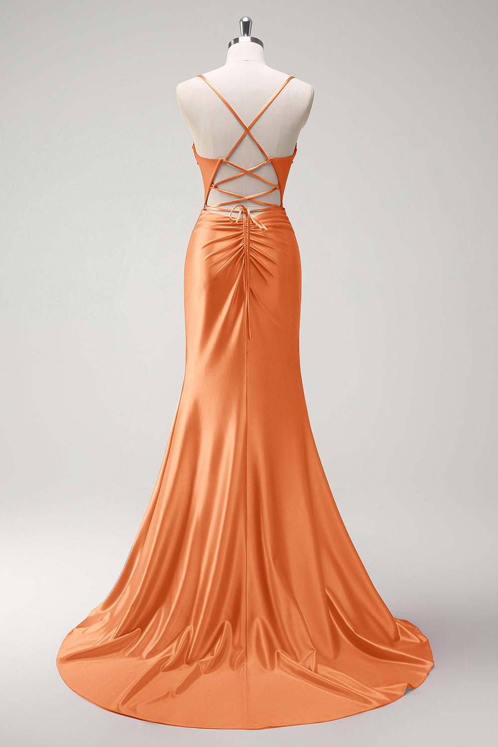 Glitter Sage Mermaid Beaded Corste Satin Prom Dress with Slit