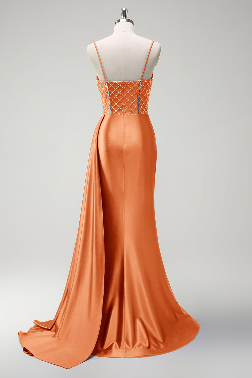 Sage Beaded Corset Side Cape Mermaid Satin Prom Dress with Slit
