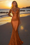 Sparkly Dusty Sage Sequined Spaghetti Straps Mermaid Formal Dress