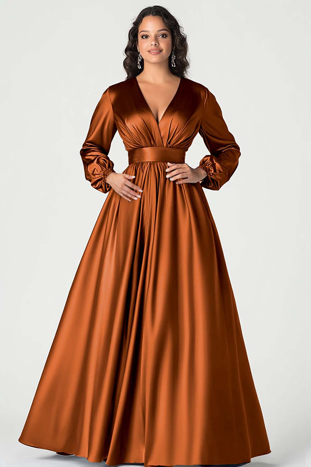 A-Line Peacock Satin Mother of the Bride Dress with Long Sleeves