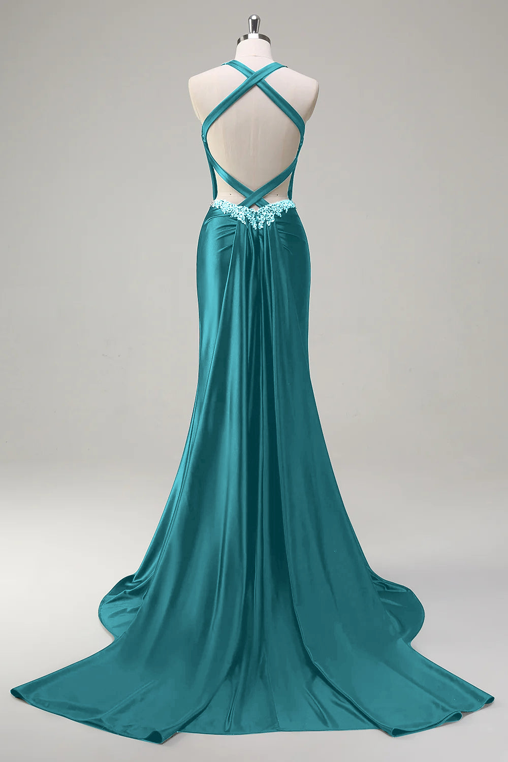 Pink Beaded Corset Satin Mermaid Sweep Train Prom Dress