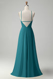 Terracotta Halter Keyhole Backless A Line Bridesmaid Dress with Flower
