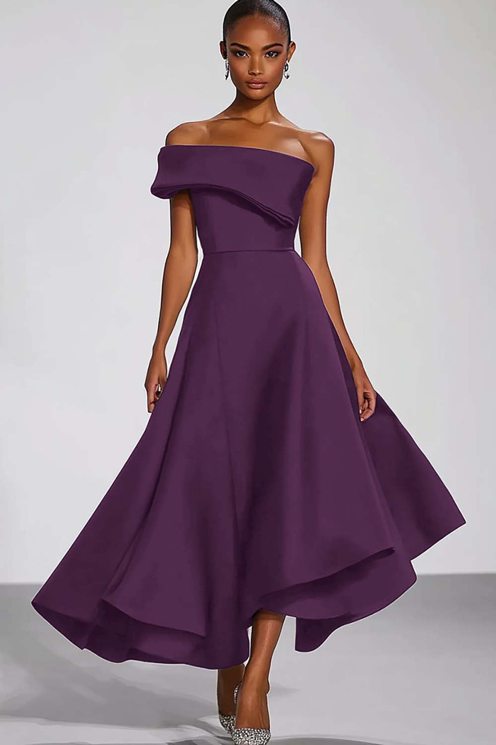 Navy Off the Shoulder A Line Asymmetrical Formal Dress