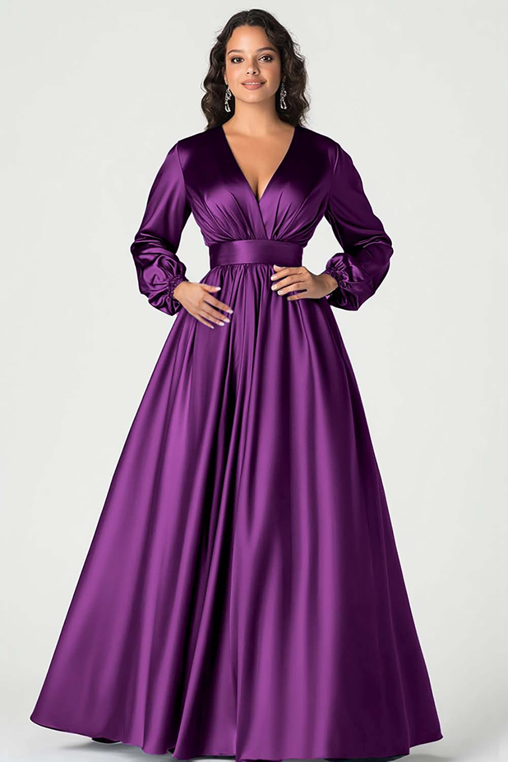 A-Line Peacock Satin Mother of the Bride Dress with Long Sleeves