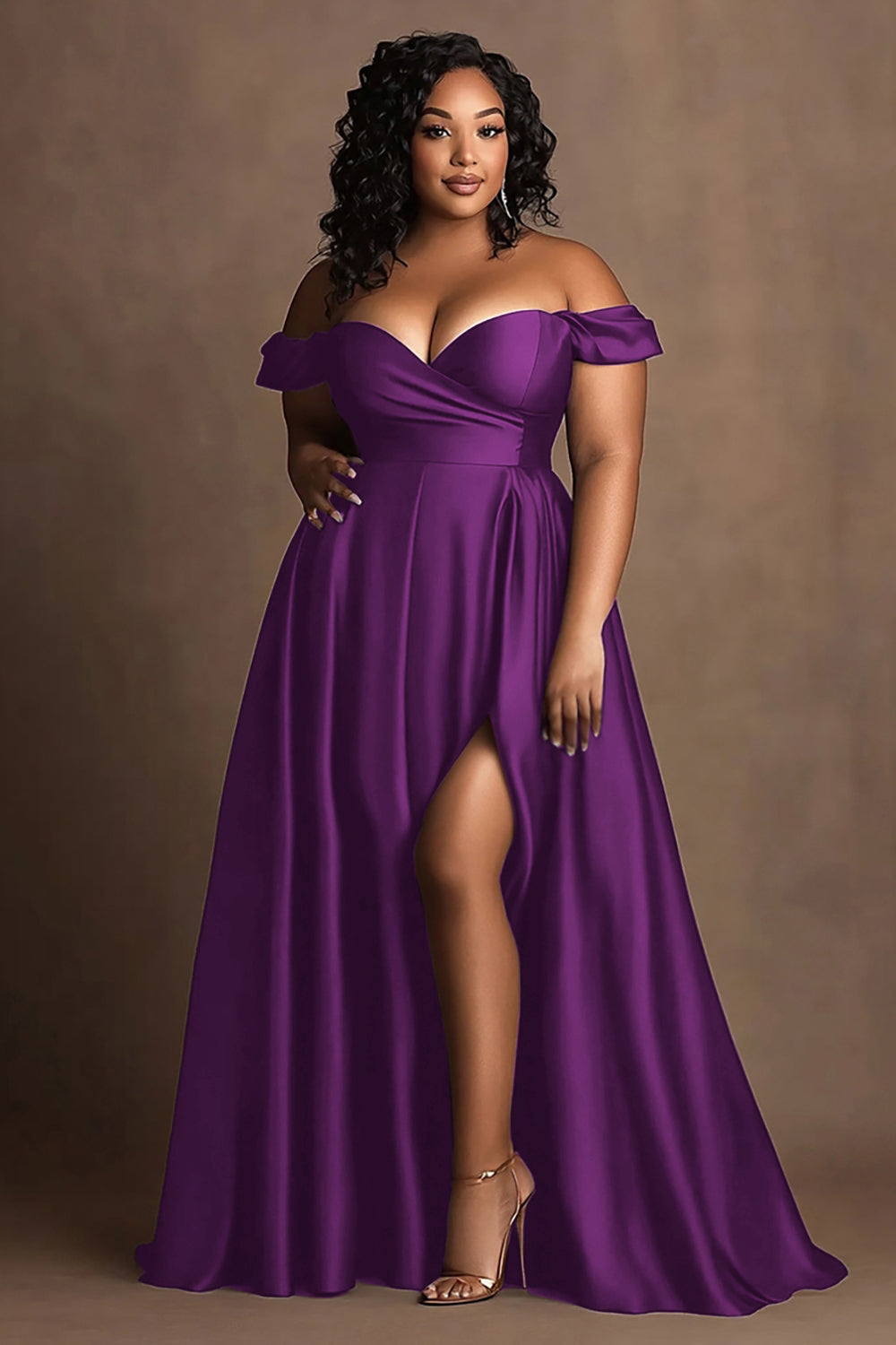 Royal Blue Plus Size Satin Off the Shoulder Long A Line Formal Dress with Slit