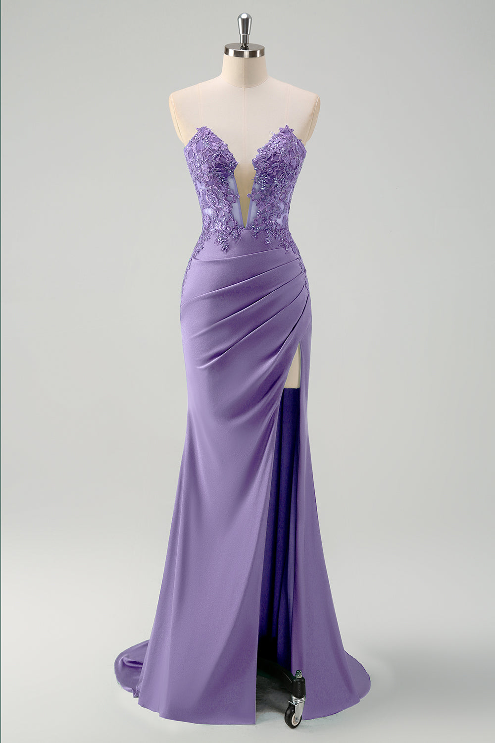 Green Mermaid Applique Sweetheart V-Neck Prom Dress with Slit