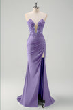 Green Mermaid Applique Sweetheart V-Neck Prom Dress with Slit
