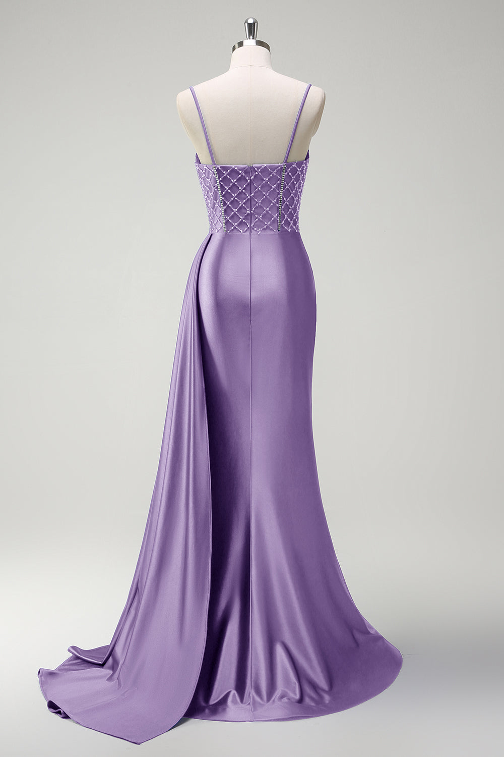 Sage Beaded Corset Side Cape Mermaid Satin Prom Dress with Slit