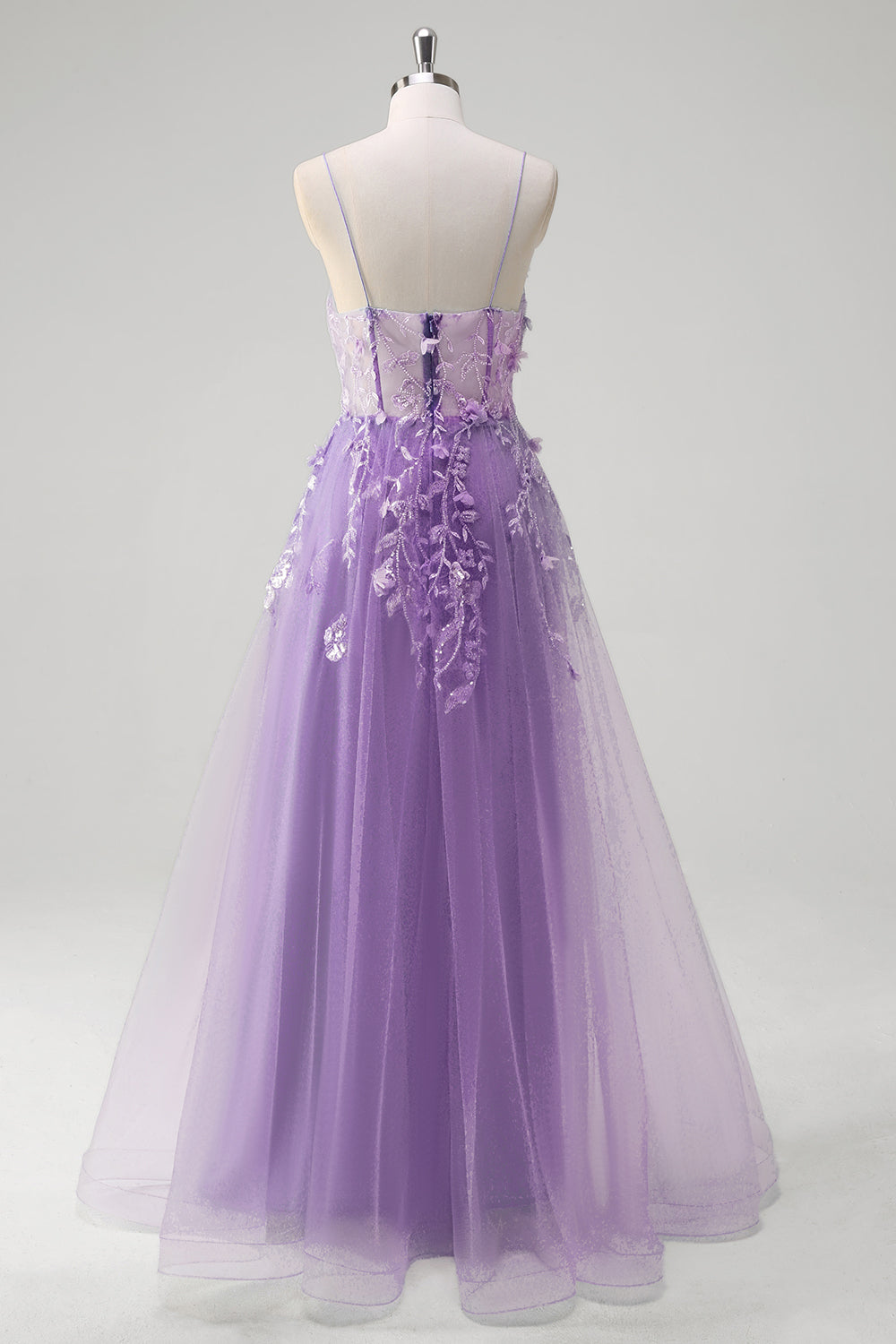 Blue Corset Applique Beaded A-Line Prom Dress with Slit