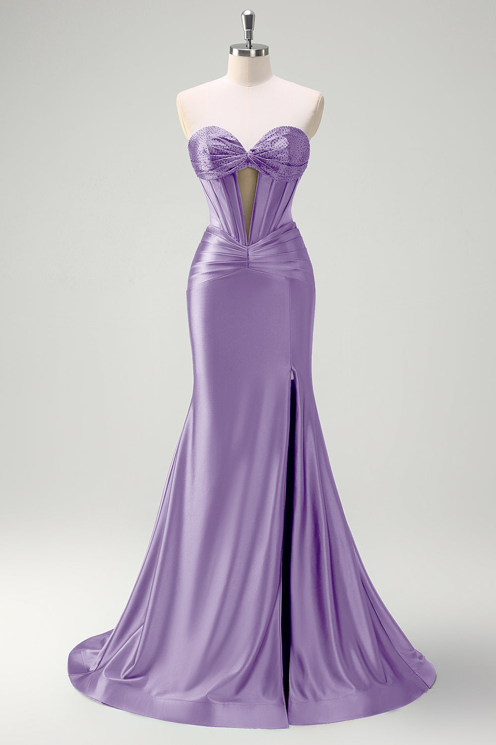 Sage Strapless Mermaid Corset Keyhole Satin Prom Dress with Slit