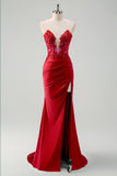 Green Mermaid Applique Sweetheart V-Neck Prom Dress with Slit