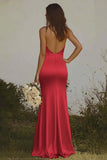 Elegant Dusty Rose Halter Sheath Maxi Satin Bridesmaid Dress