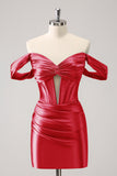 Red Keyhole Twist Front Satin Short Prom Dress