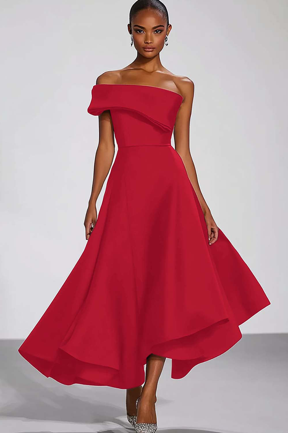 Navy Off the Shoulder A Line Asymmetrical Formal Dress