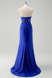 Green Mermaid Applique Sweetheart V-Neck Prom Dress with Slit