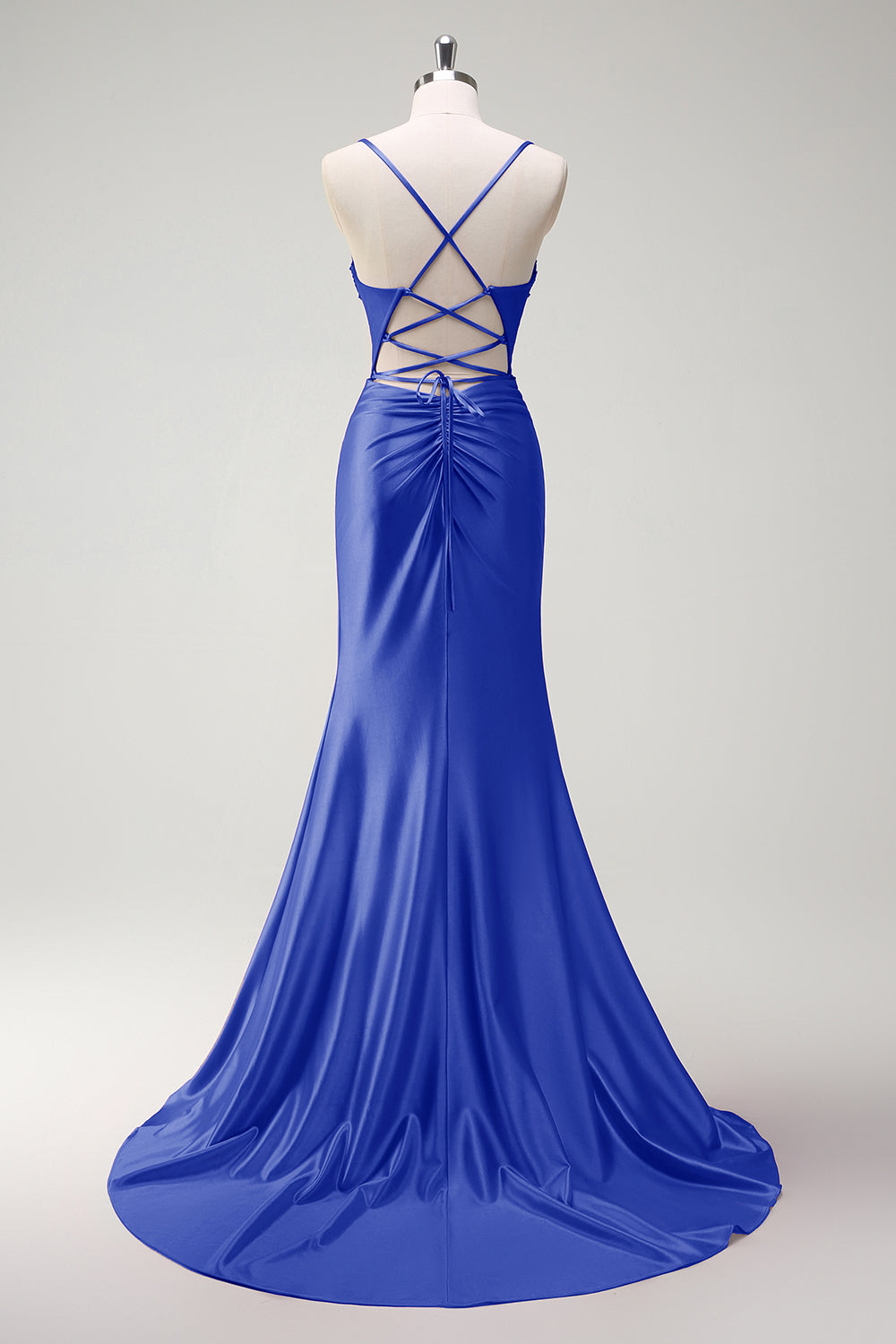 Glitter Sage Mermaid Beaded Corste Satin Prom Dress with Slit