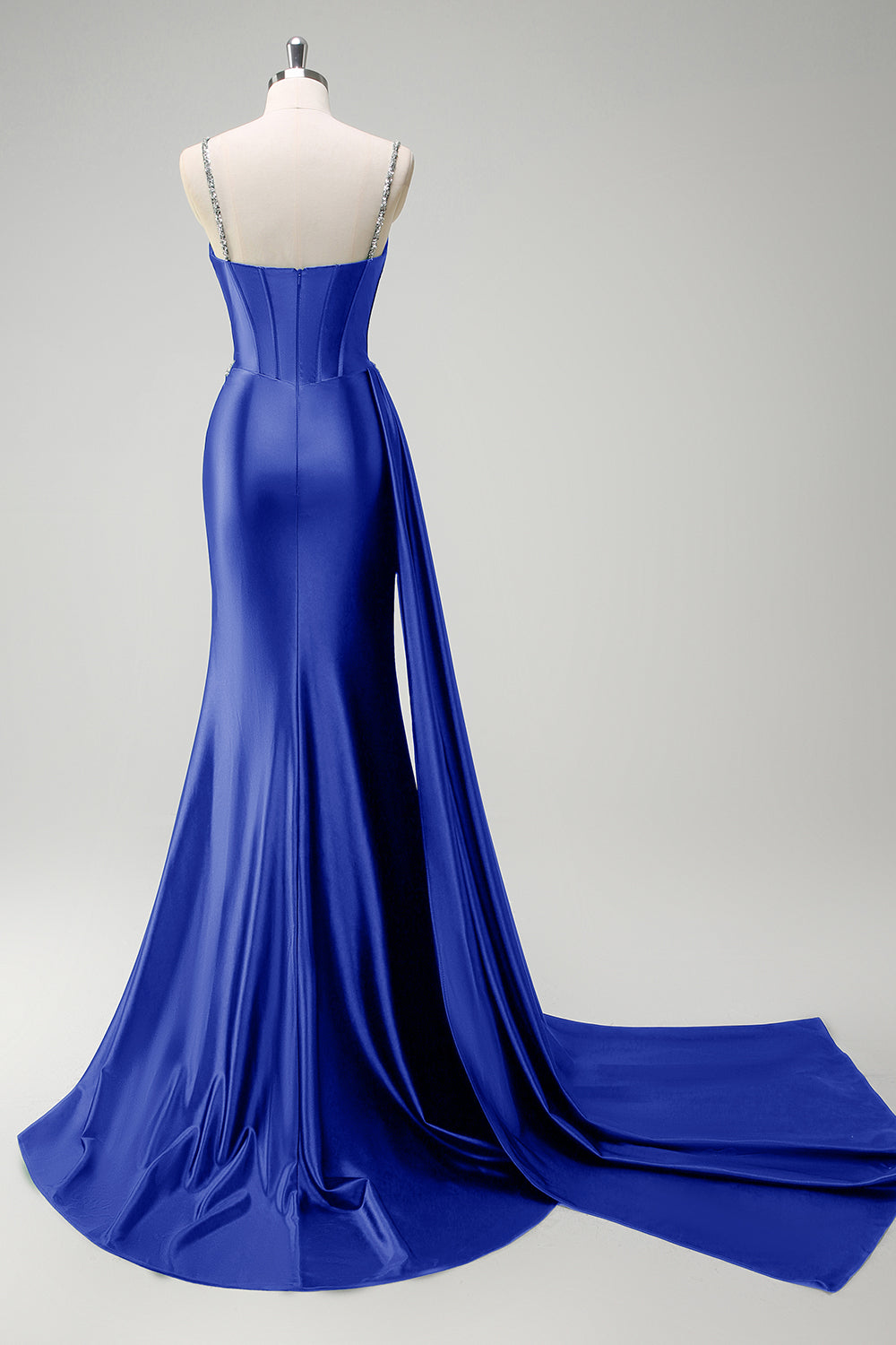 Sparkly Sage Sequined Mermaid Satin Prom Dress with Side Cape