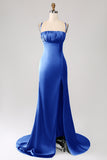 Dusty Rose Sheath Spaghetti Straps Long Prom Dress With Slit