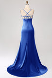 Dusty Rose Sheath Spaghetti Straps Long Prom Dress With Slit
