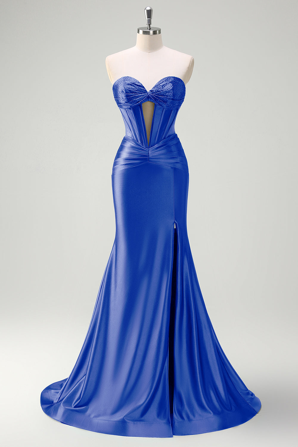 Sage Strapless Mermaid Corset Keyhole Satin Prom Dress with Slit