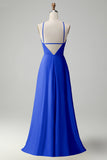Terracotta Halter Keyhole Backless A Line Bridesmaid Dress with Flower