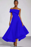 Navy Off the Shoulder A Line Asymmetrical Formal Dress