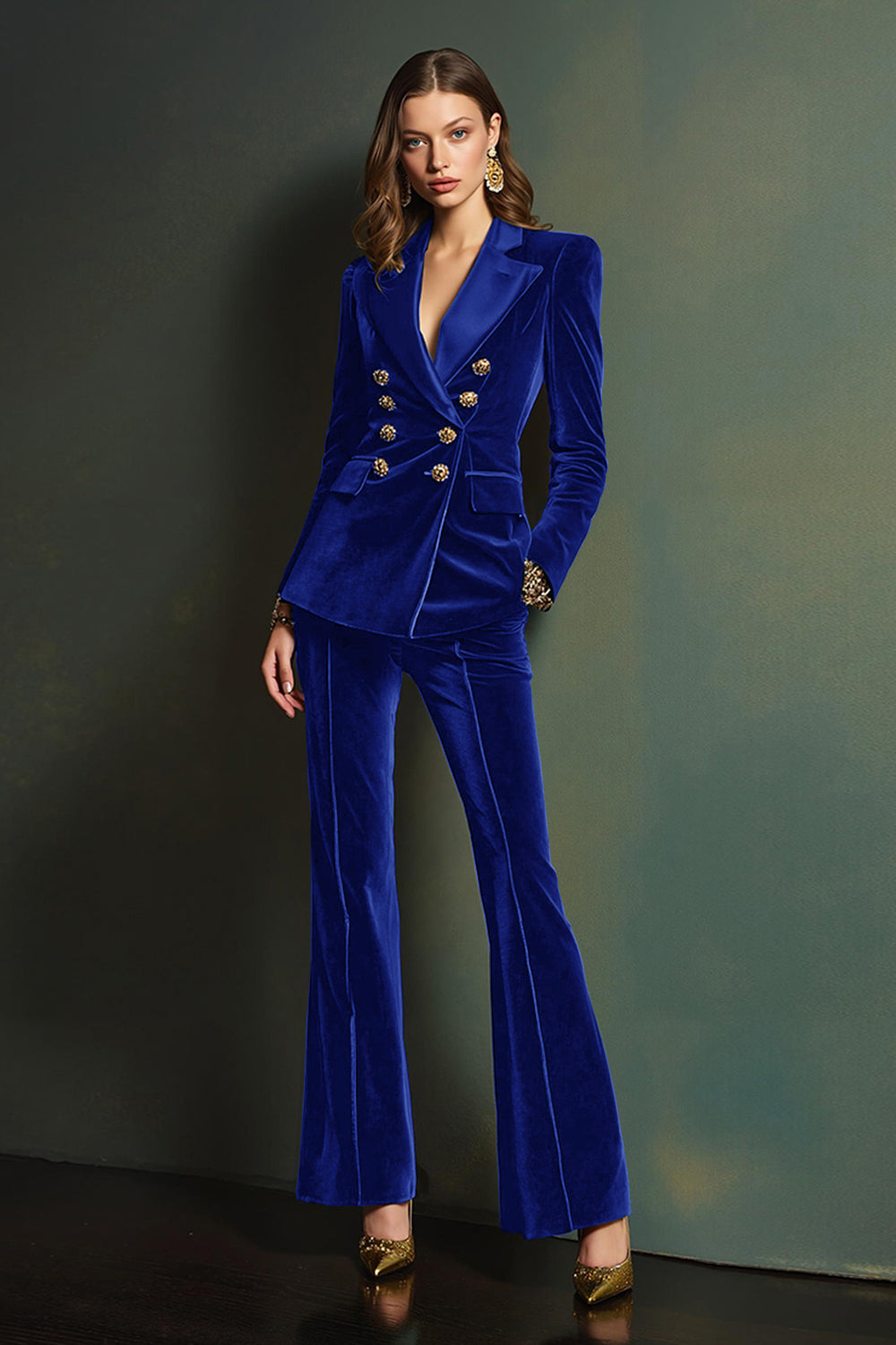 Royal Blue Velvet Double Breasted 2 Piece Women Prom Suits