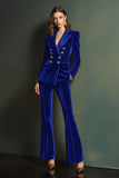 Royal Blue Velvet Double Breasted 2 Piece Women Prom Suits
