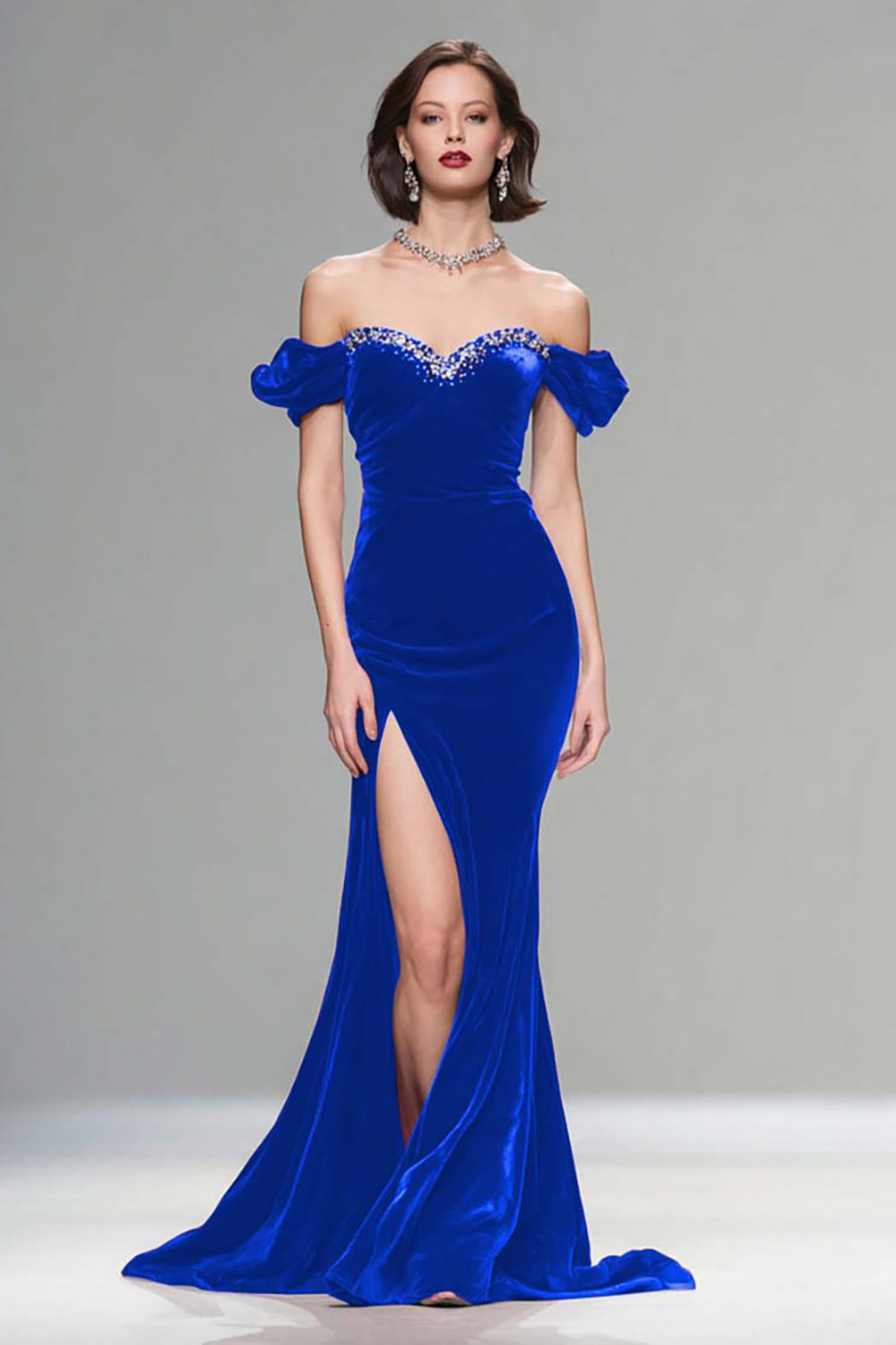Sparkly Plum Velvet Mermaid Long Holiday Party Dress with Slit