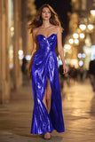 Tahiti Metallic Sweetheart Sheath Long Formal Dress with Slit