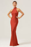 Dark Green Mermaid Halter Bridesmaid Dress with Slit
