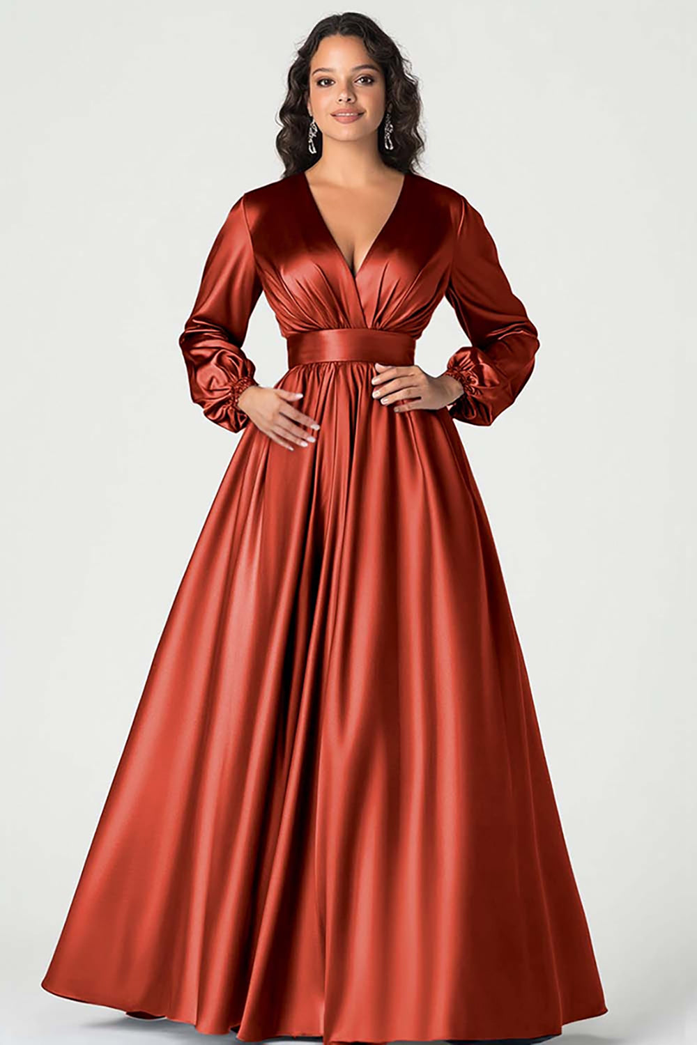 A-Line Peacock Satin Mother of the Bride Dress with Long Sleeves
