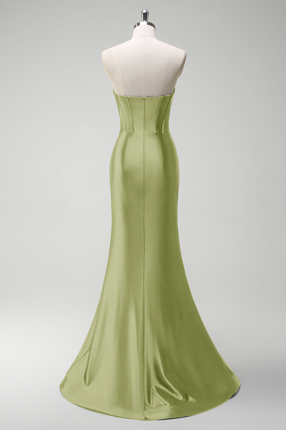 Gorgeous Sage Mermaid Corset Beaded Keyhole Satin Prom Dress with Slit