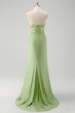 Green Mermaid Applique Sweetheart V-Neck Prom Dress with Slit
