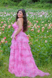 Blush Corset Floral Tiered A-Line Prom Dress with Slit