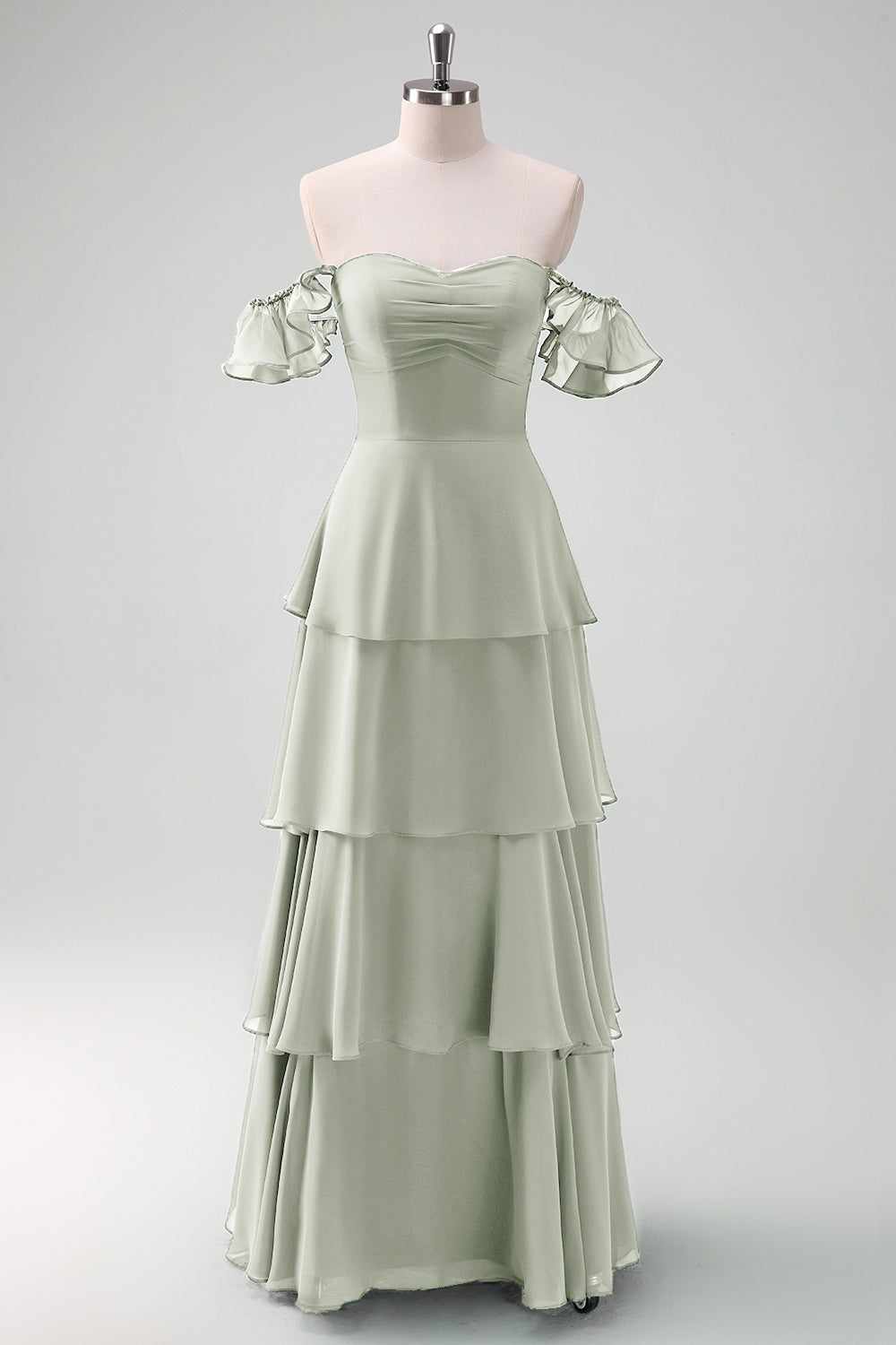 Terracotta Off the Shoulder Chiffon Long Bridesmaid Dress