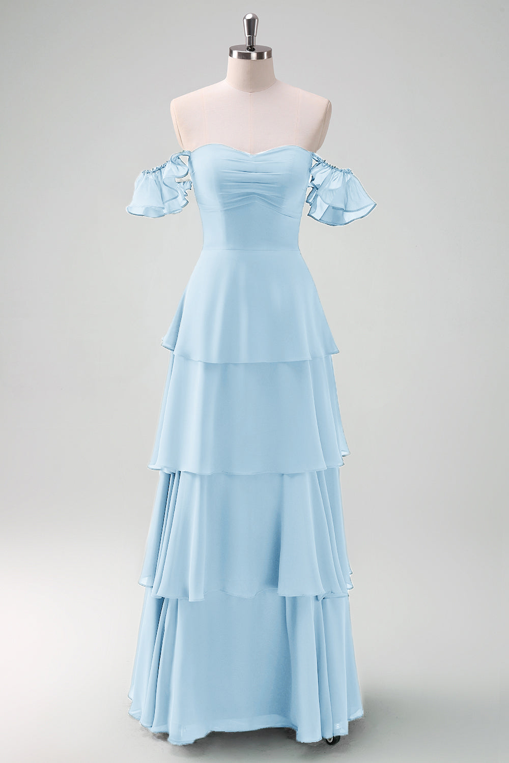 Terracotta Off the Shoulder Chiffon Long Bridesmaid Dress