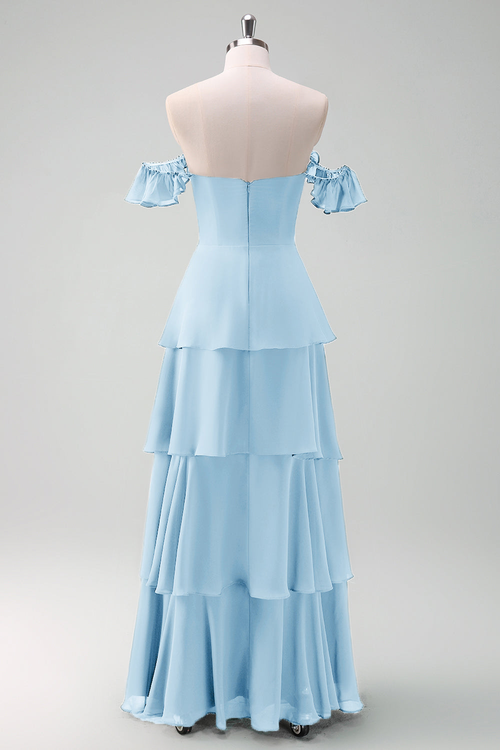 Terracotta Off the Shoulder Chiffon Long Bridesmaid Dress