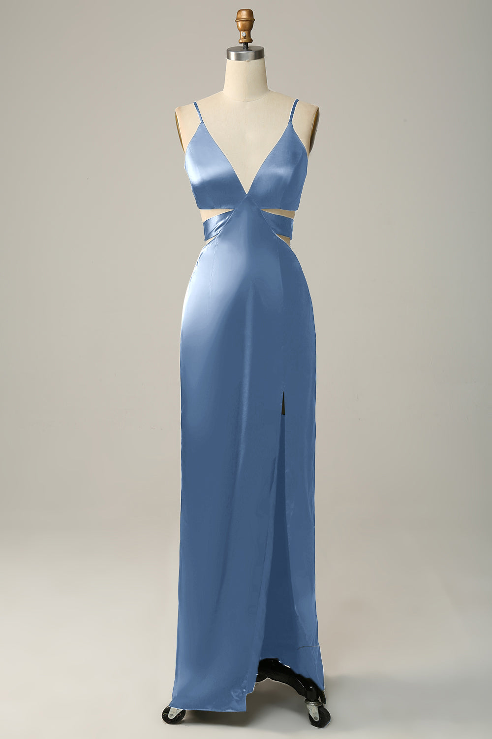 Dusty Rose Spaghetti Straps Cut Out Long Bridesmaid Dress with Slit