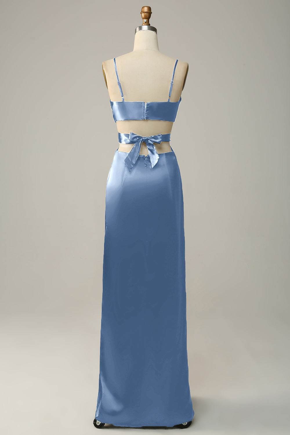 Dusty Rose Spaghetti Straps Cut Out Long Bridesmaid Dress with Slit
