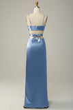 Dusty Rose Spaghetti Straps Cut Out Long Bridesmaid Dress with Slit